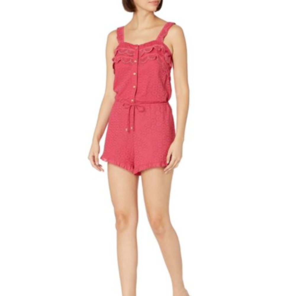 Sperry Floral Eyelet Button Romper Bittersweet